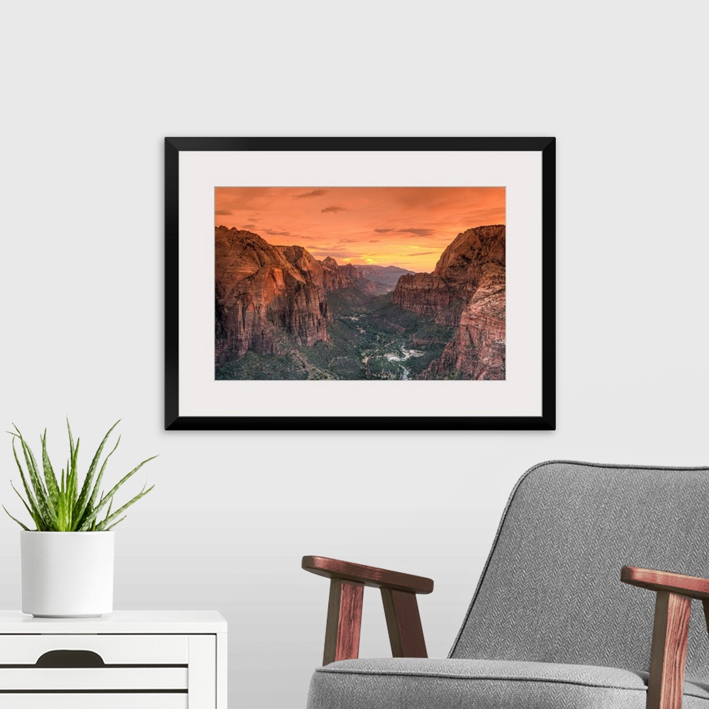 A modern room featuring USA, Utah, Zion National Park, Zion Canyon from Angel's Landing