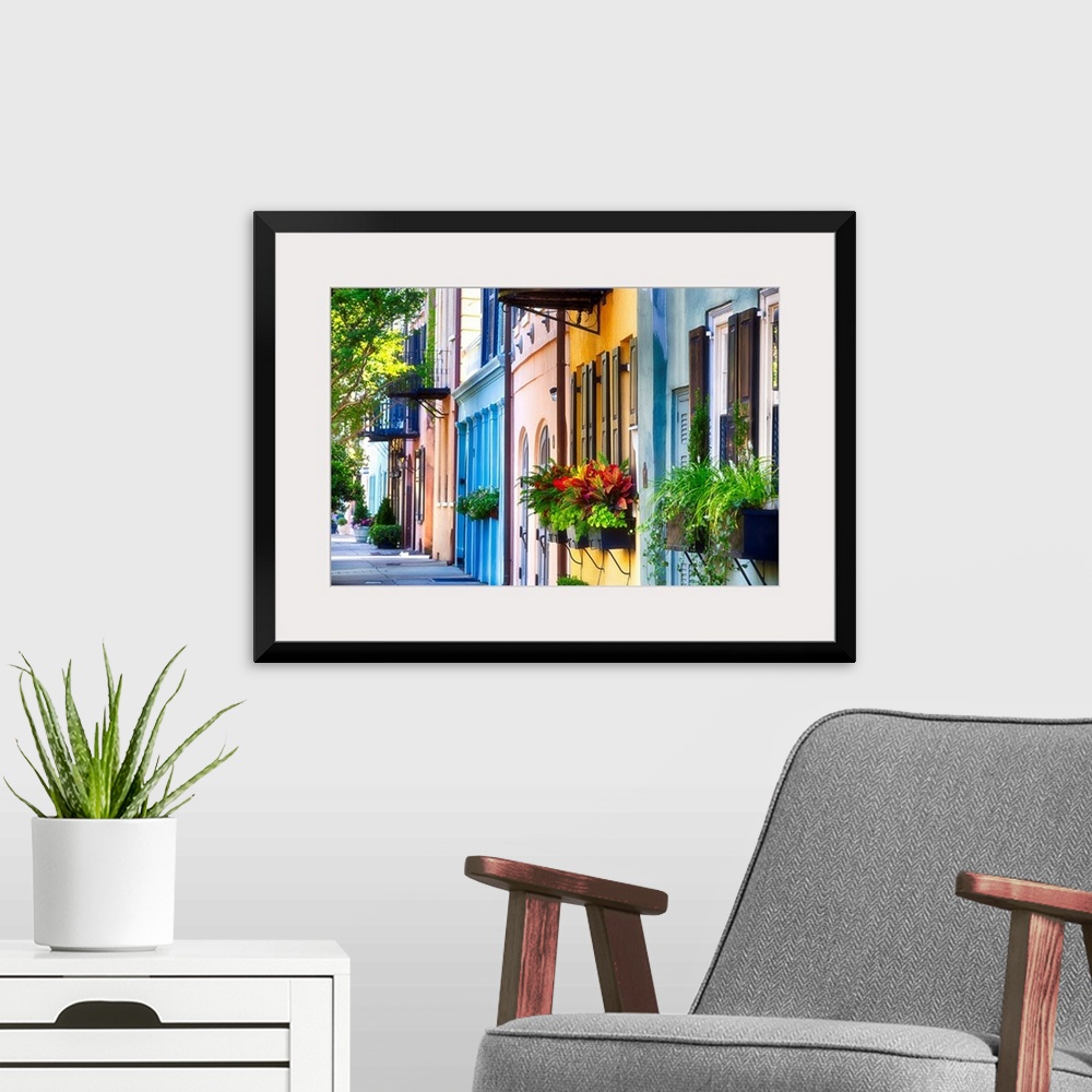A modern room featuring Row of Colorful Historic Houses, Rainbow Row, East Bay Street, Charleston, South Carolina