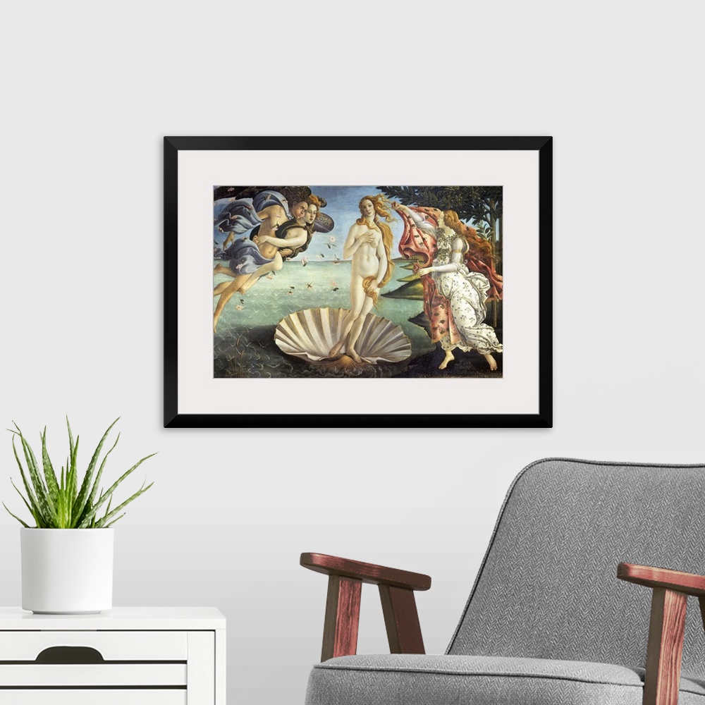 A modern room featuring Birth of Venus, The