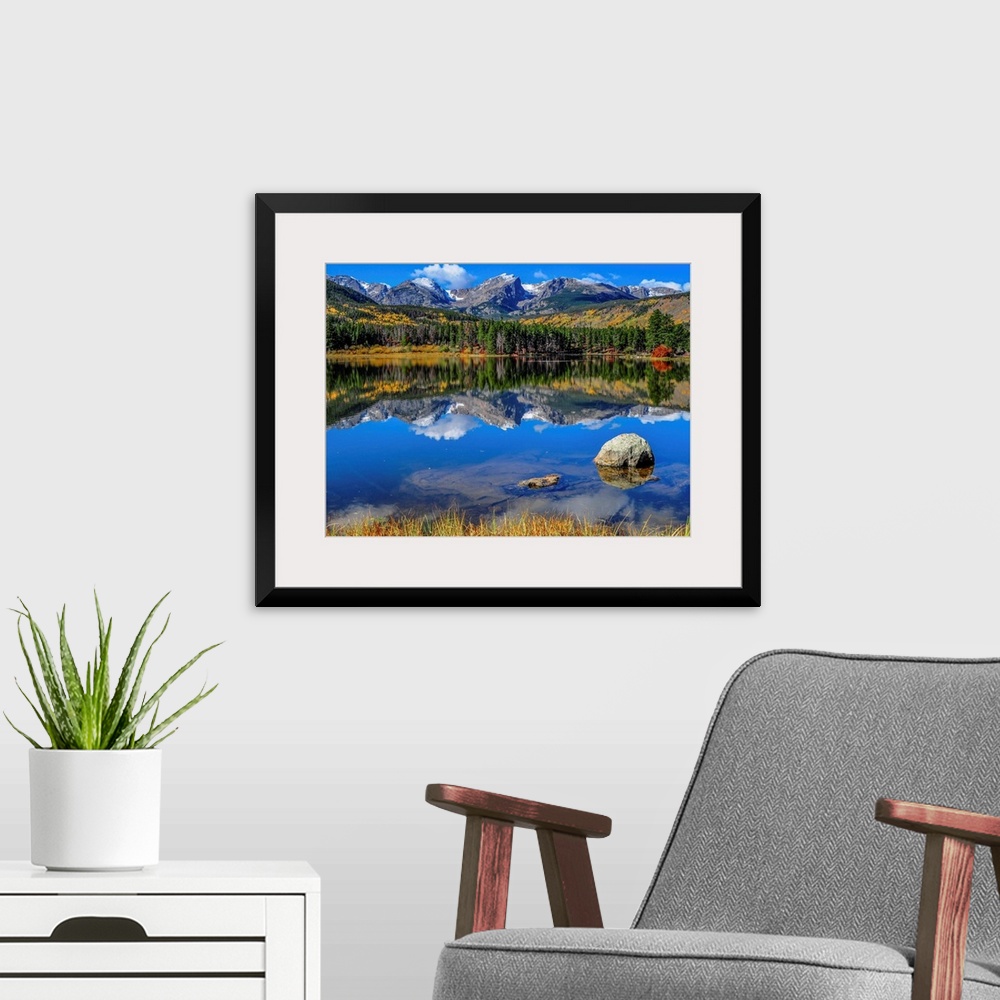 A modern room featuring A pristine lake in Rocky Mountain National Park, Colorado.