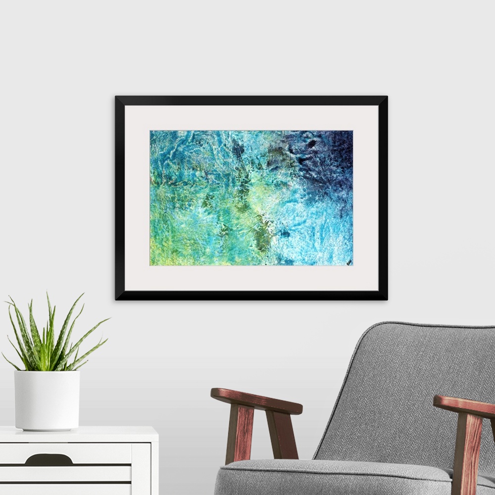 A modern room featuring Contemporary abstract image of sea from above.