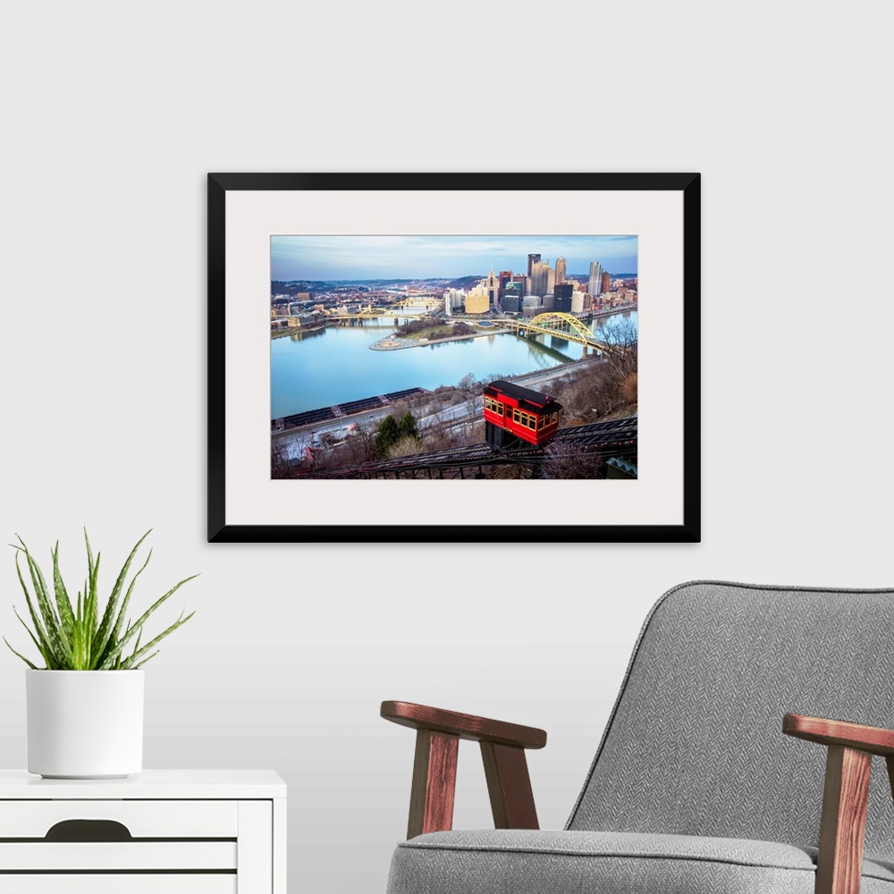 A modern room featuring View of the downtown Pittsburgh, where the Ohio River, Monongahela River and Allegheny River meet...