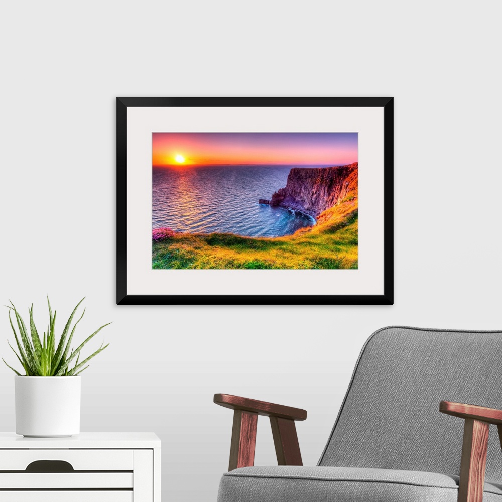 A modern room featuring Cliffs of Moher at sunset, Co. Clare, Ireland.