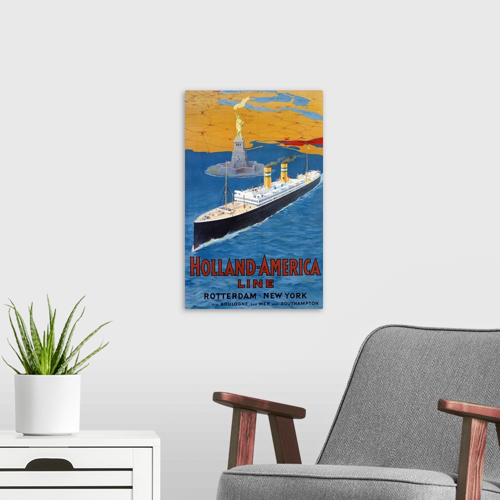 A modern room featuring Holland to America Line, Vintage Poster