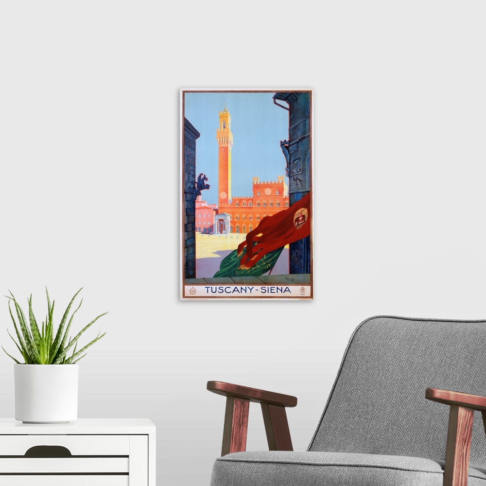A modern room featuring Tuscany-Siena Travel Poster