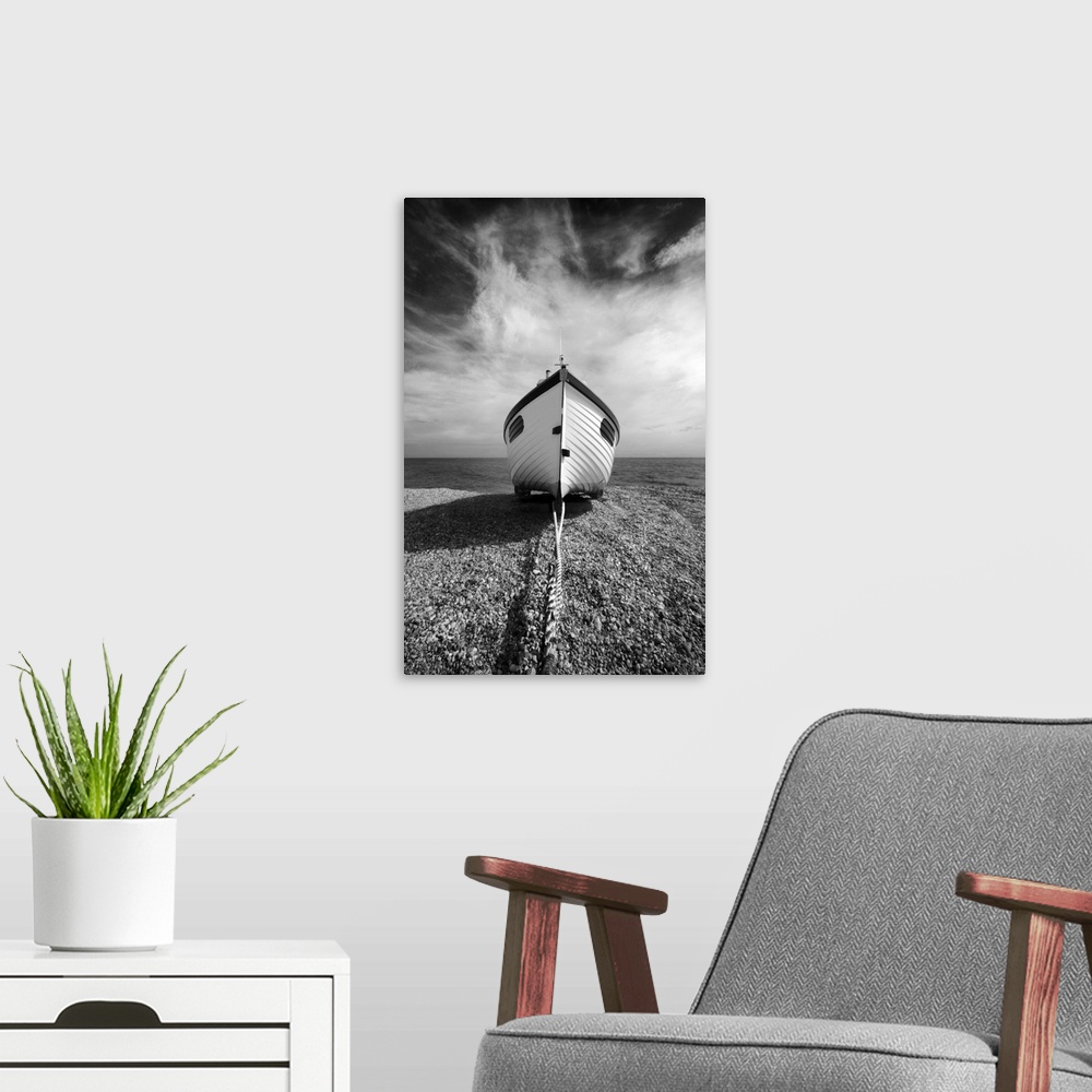 A modern room featuring Infrared image of a fishing boat, Dungeness, Kent, UK