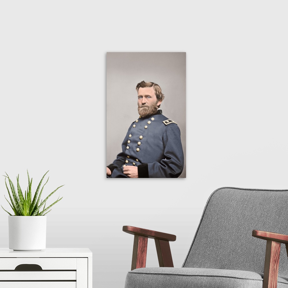 A modern room featuring General Ulysses S. Grant of the Union Army, circa 1860.  This photo has been digitally restored a...