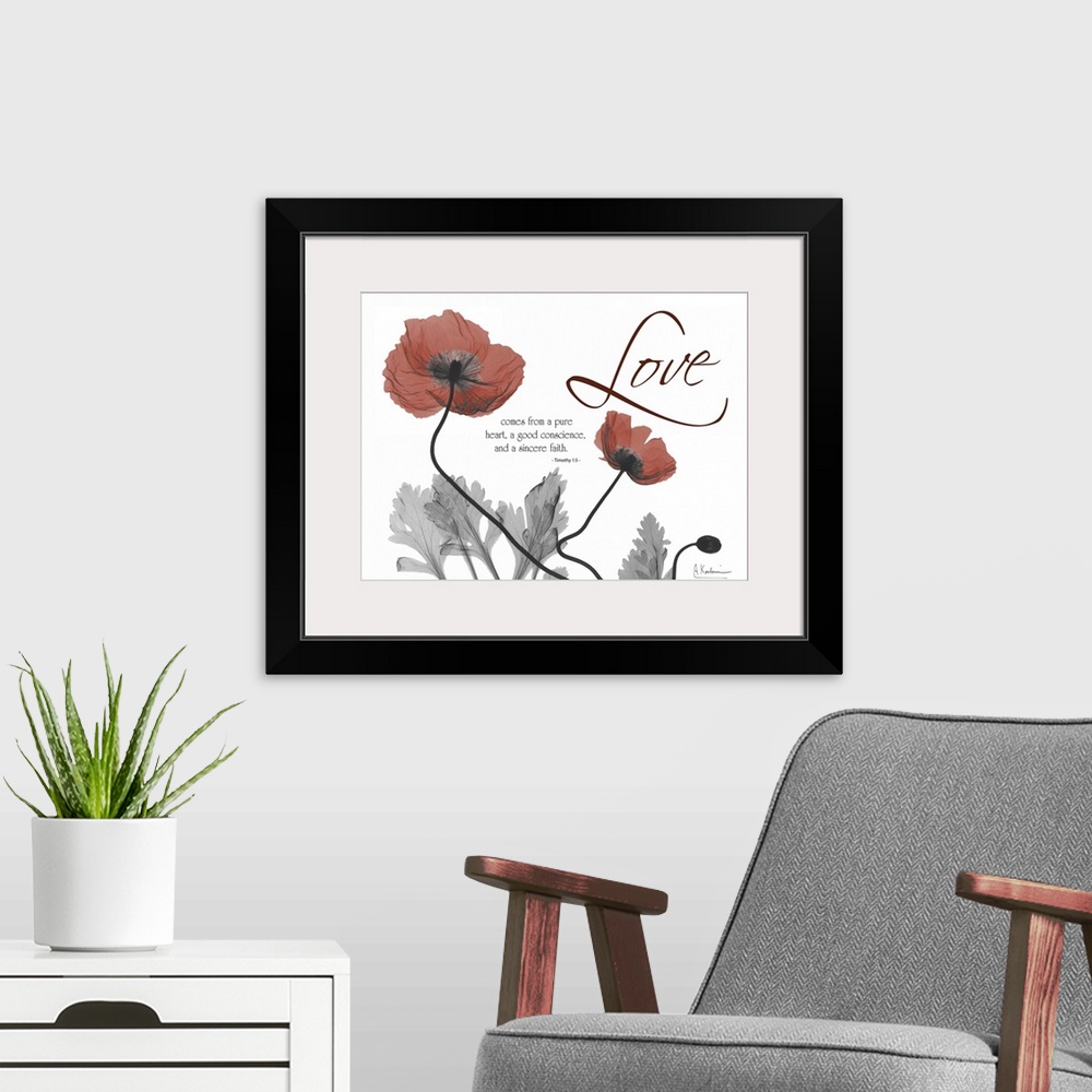 A modern room featuring Love Poppies x-ray photography
