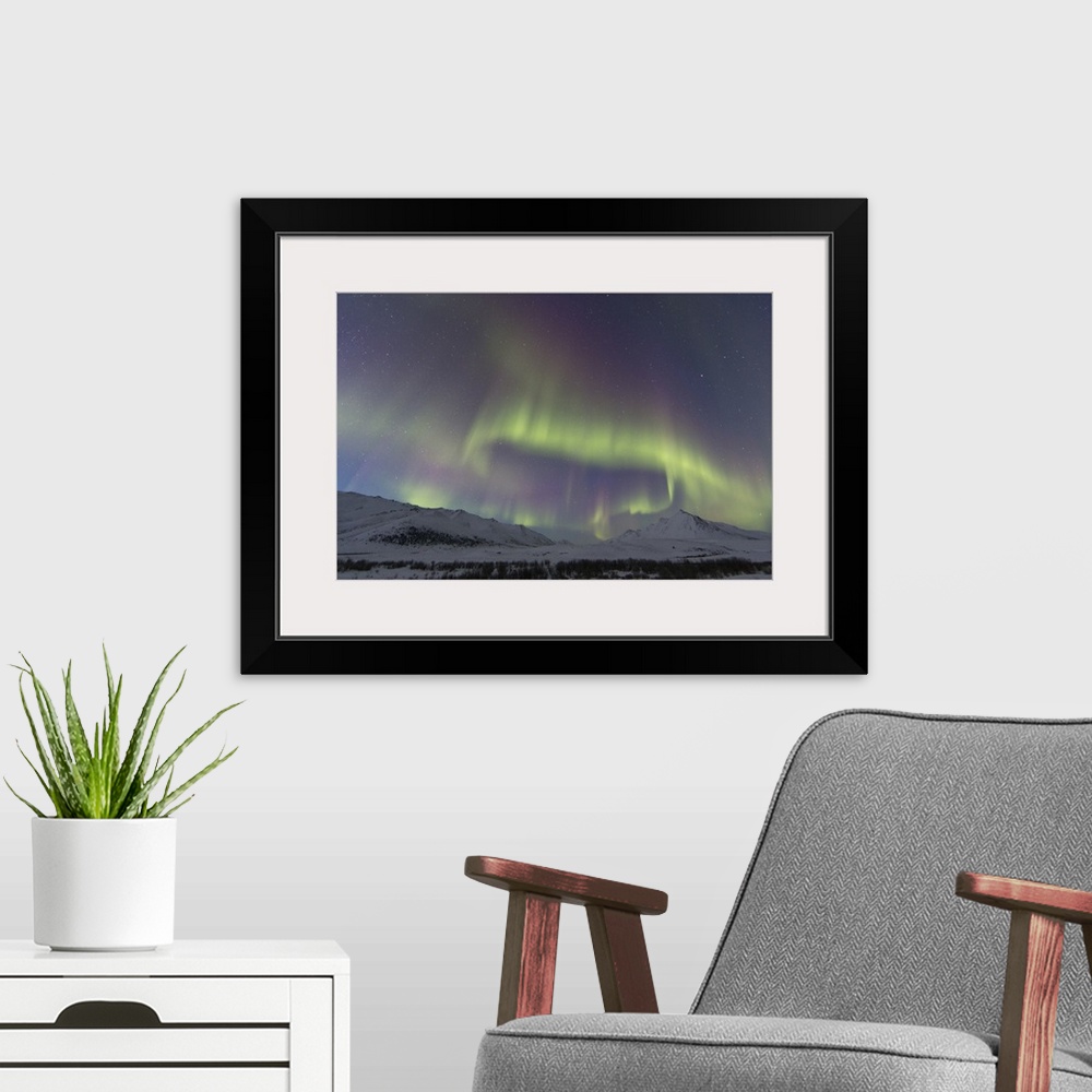 A modern room featuring Aurora Borealis Above Angelcomb Mountain Along The Dempster Highway, Yukon
