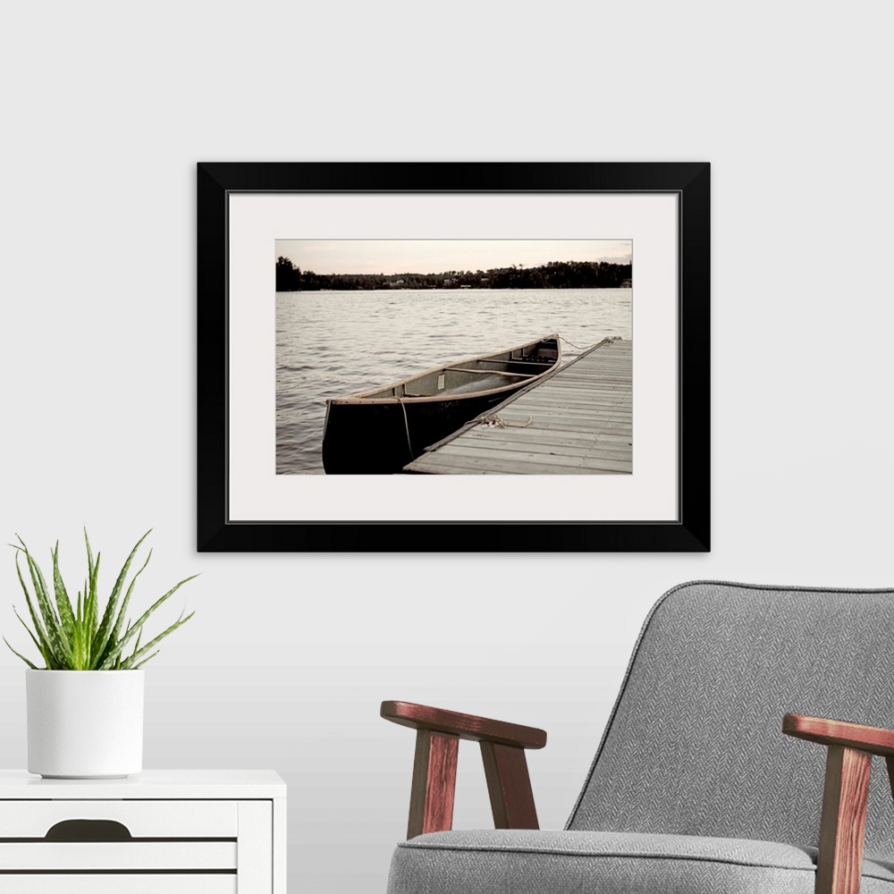 A modern room featuring Canoe At Dock, Lake Of The Woods, Ontario, Canada