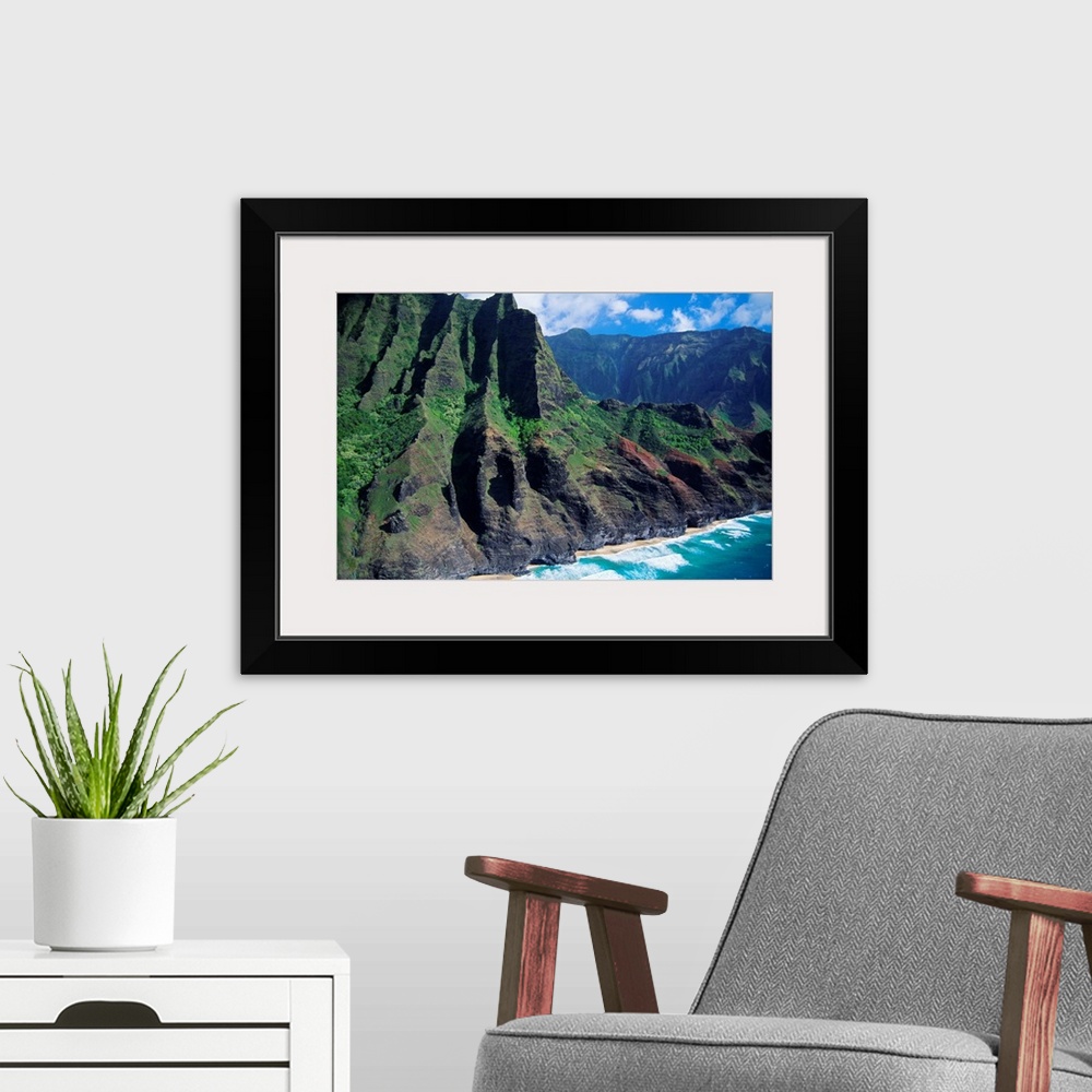 A modern room featuring Hawaii, Kauai, Na Pali Coast, Aerial View Along Mountains