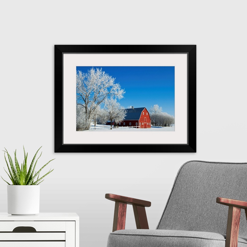 A modern room featuring Hoarfrost And Red Barn, Grande Pointe, Manitoba, Canada