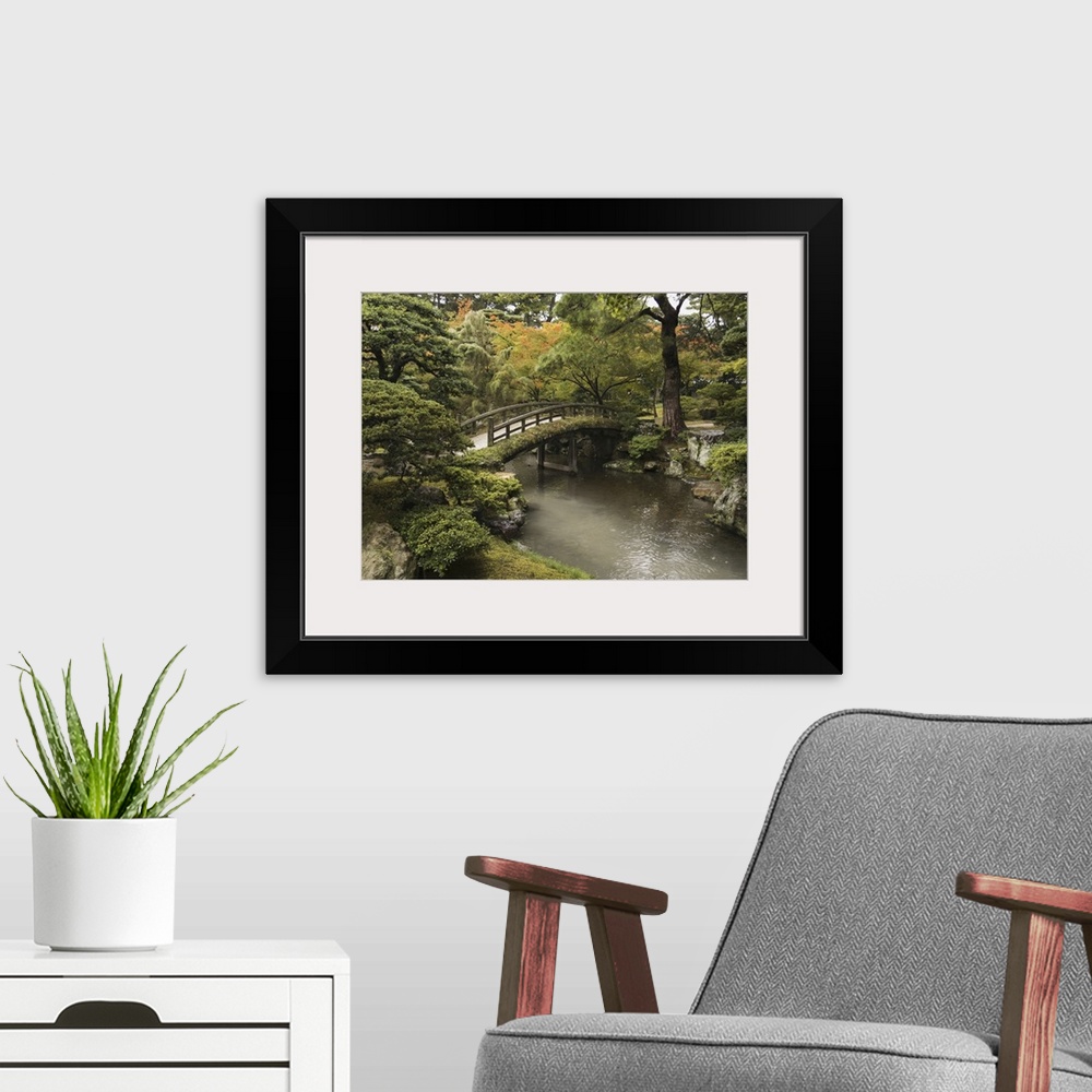 A modern room featuring Japanese Stone Bridge Across A Stream In A Park, Kyoto, Japan