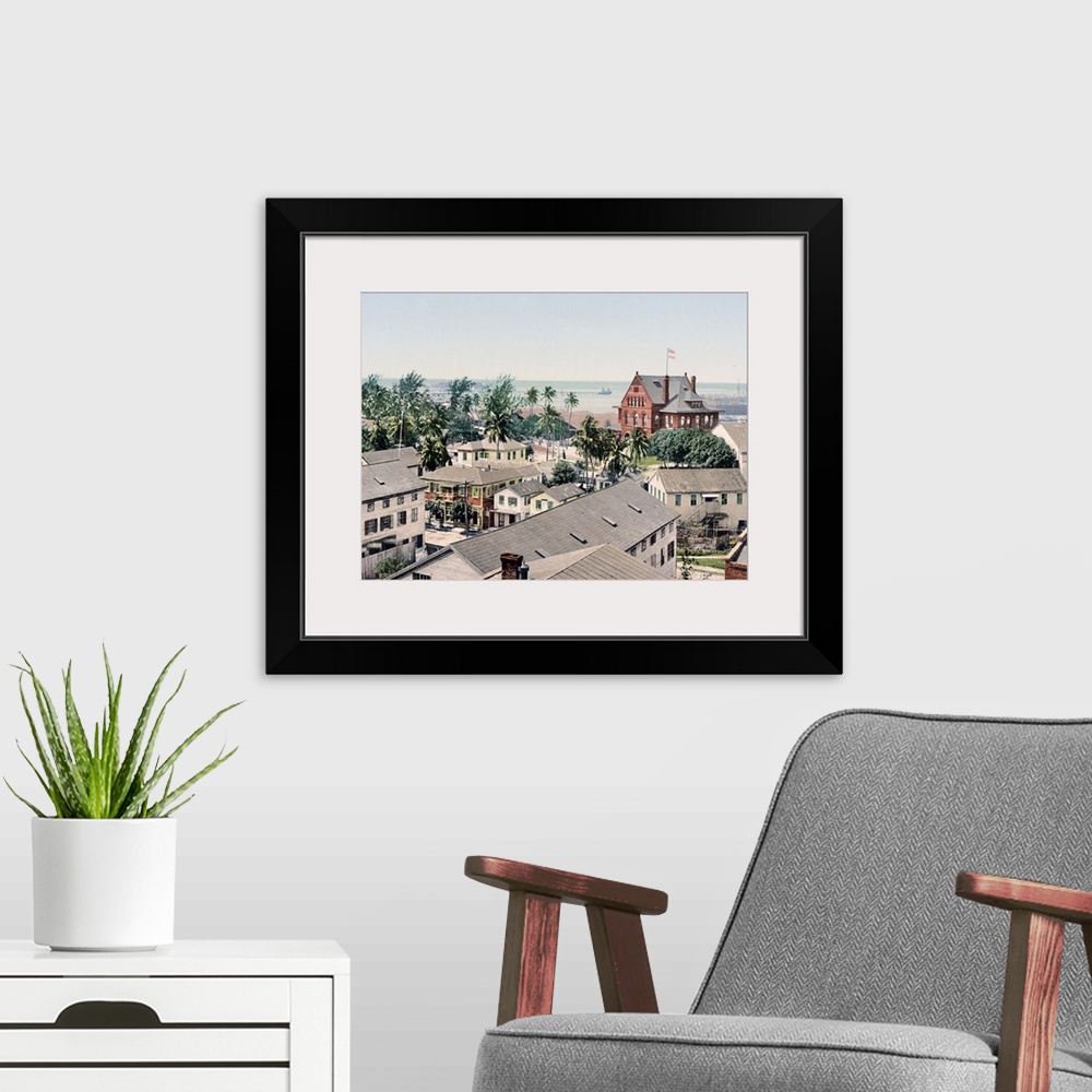 A modern room featuring Custom House and Harbor Key West Florida Vintage Photograph