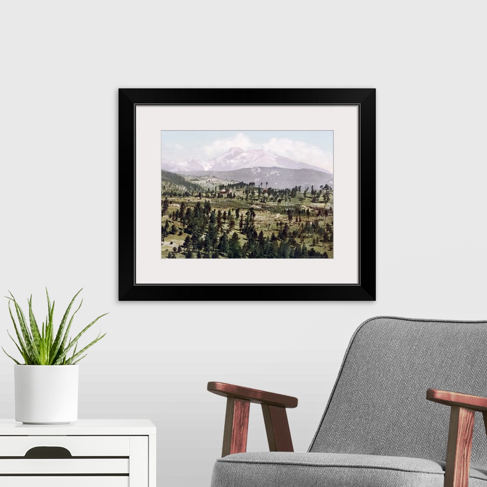 A modern room featuring Longs Peak from Mont Alto Colorado Vintage Photograph