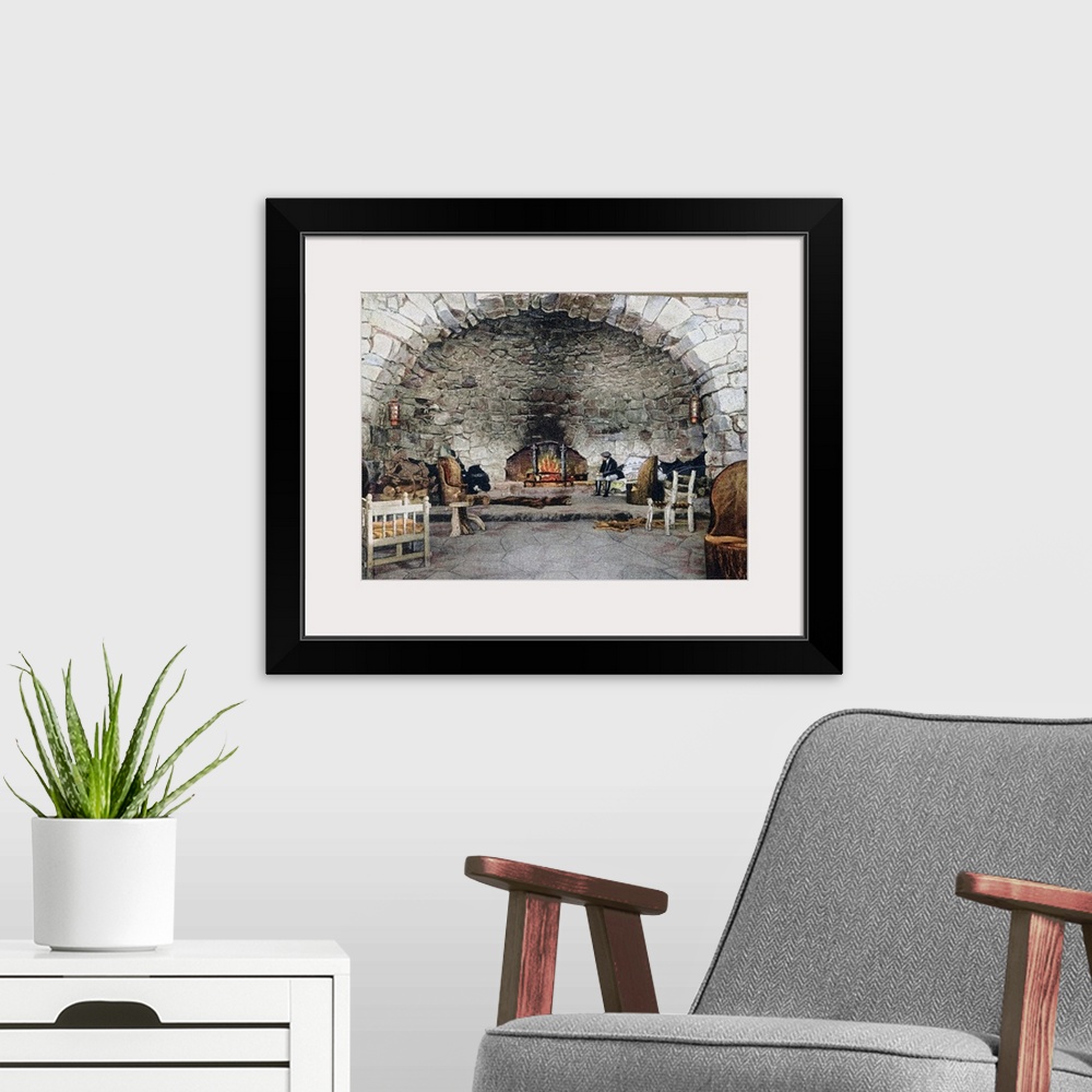 A modern room featuring The Fire Place Hermits Rest Grand Canyon Arizona Vintage Photograph
