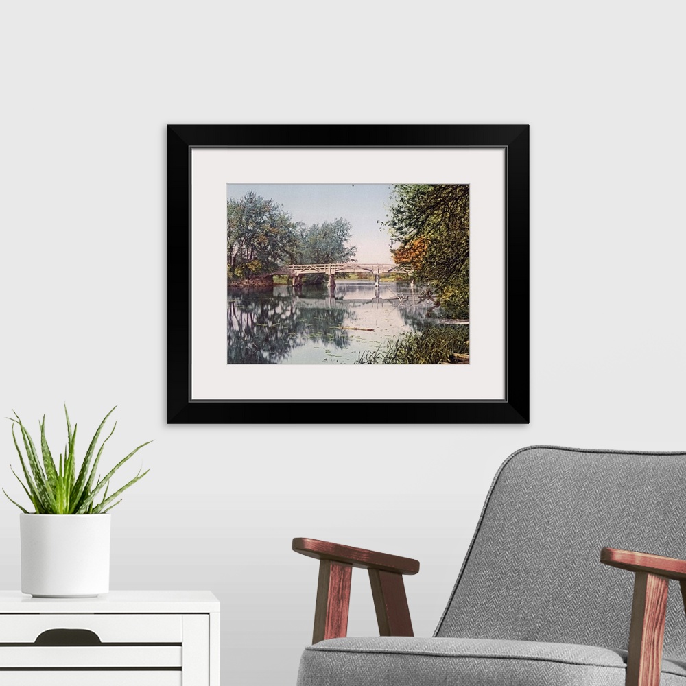 A modern room featuring The Old Bridge Concord Massachusetts Vintage Photograph