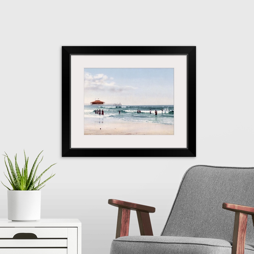 A modern room featuring The Surf at Old Orchard Maine Vintage Photograph