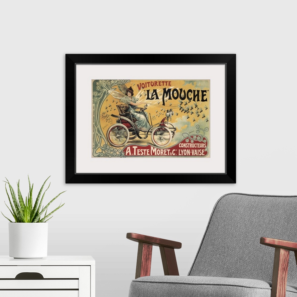 A modern room featuring Voiturette La Mouche - Vintage Automobile Advertisement