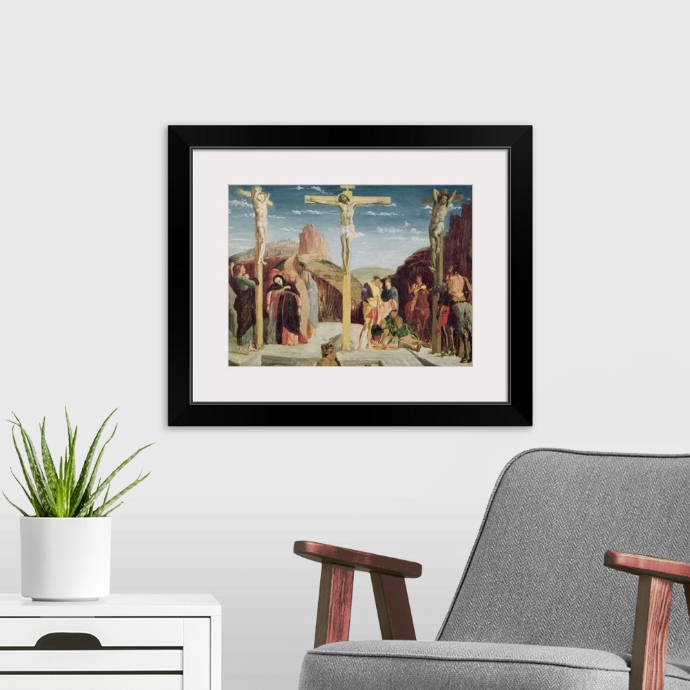 A modern room featuring Calvary, after a painting by Andrea Mantegna (1431 1506)