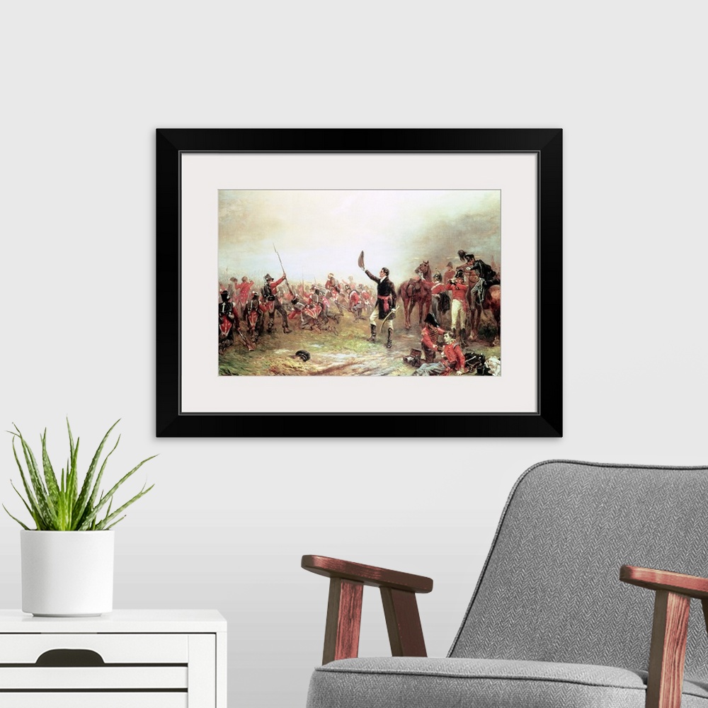 A modern room featuring XZL151170 The Battle of Waterloo, 18th June 1815 (oil on canvas)  by Hillingford, Robert Alexande...