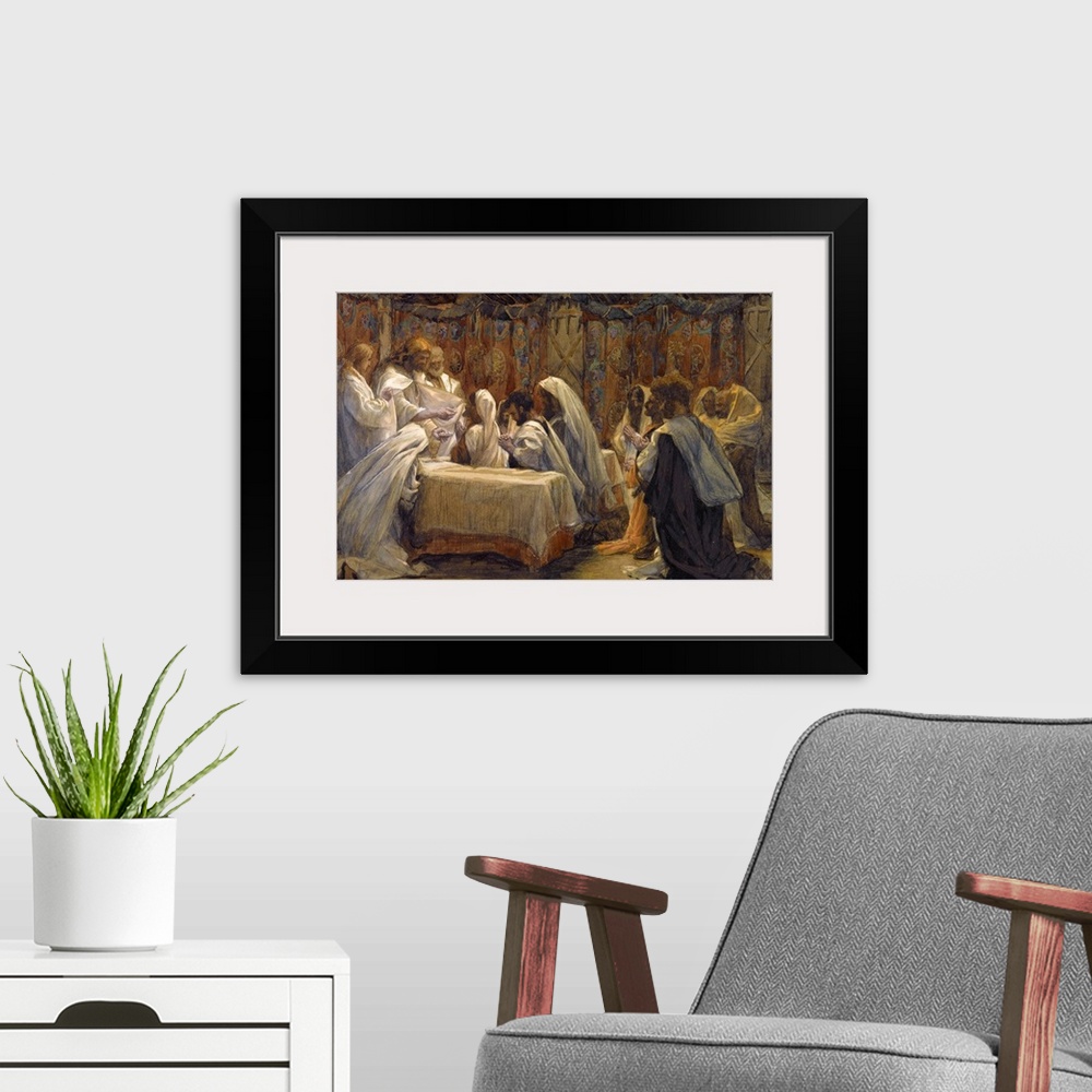 A modern room featuring The Communion of the Apostles, illustration for 'The Life of Christ', c.1884-96 (w/c