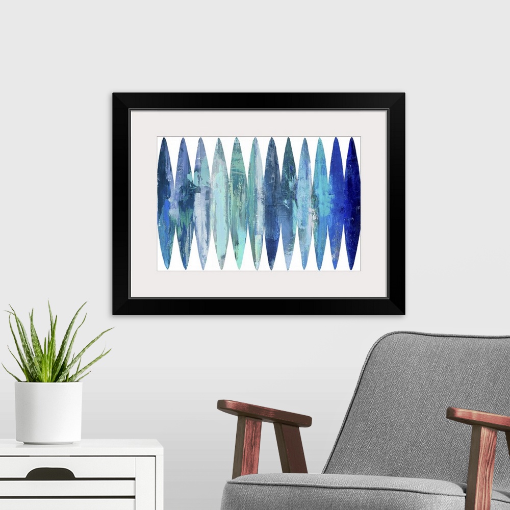 A modern room featuring Abstract Surfboards Blues