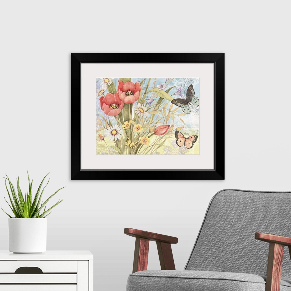 A modern room featuring Lovely botanical butterfly art subtly infuses nature into the home.