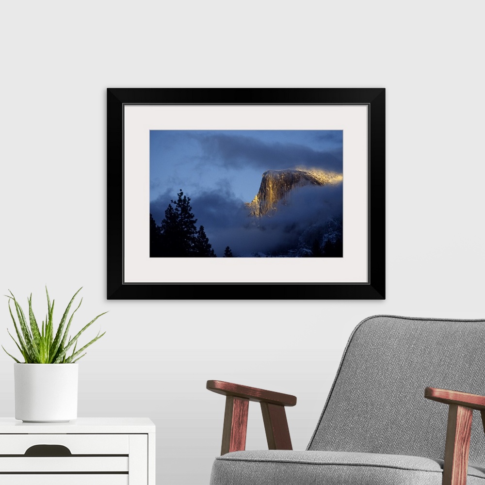 A modern room featuring California, Yosemite National Park, Half Dome at sunset, December.