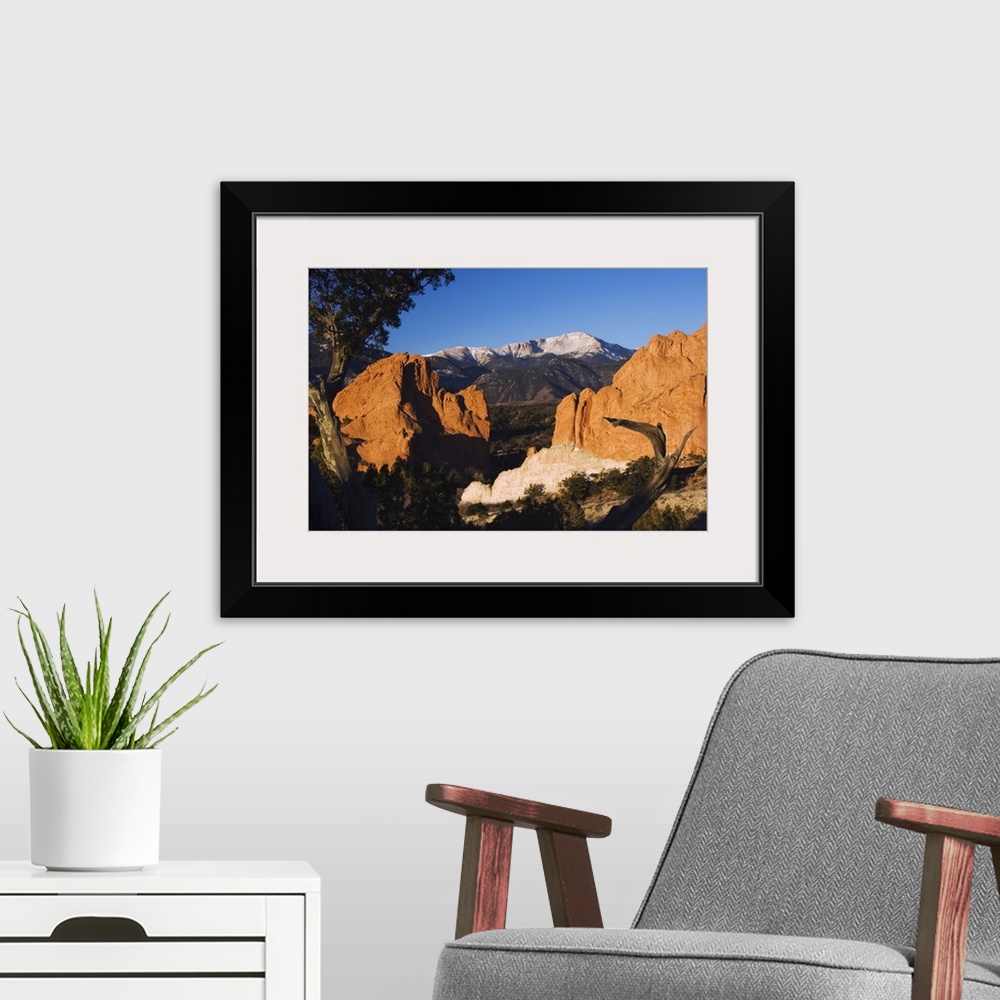 A modern room featuring Rock formation and Pikes Peak at Sunrise, Garden of The Gods National Landmark, Colorado Springs,...