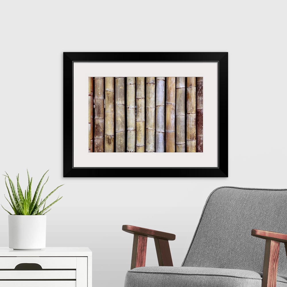 A modern room featuring Background from old bamboo sticks, wood texture.