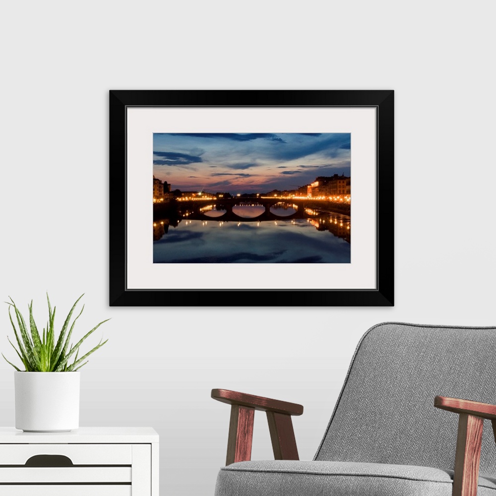 A modern room featuring Italy, Tuscany, Florence, Sunset on Arno river from Ponte Santa Trinita'