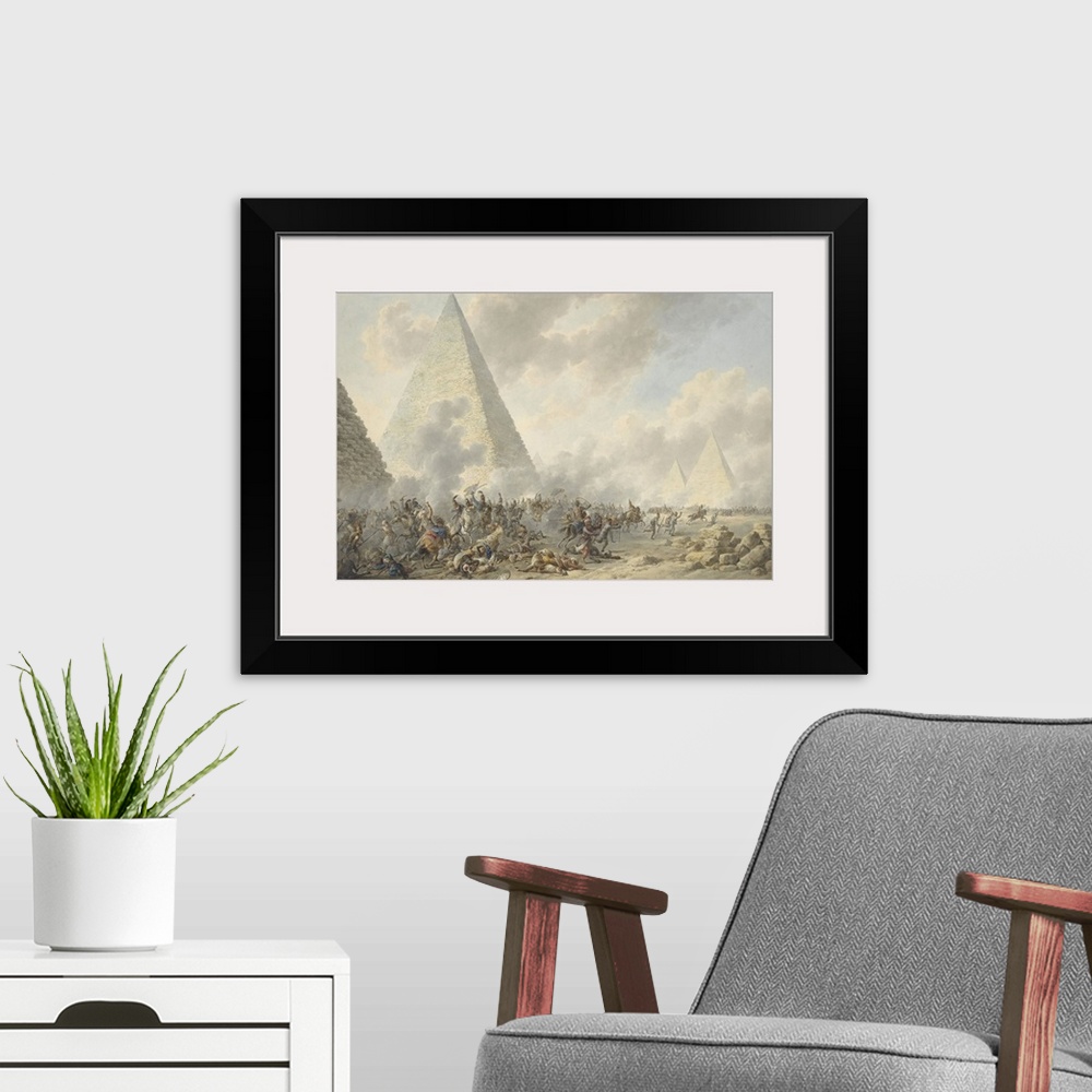 A modern room featuring Battle of the Pyramids, Dirk Langendijk, 1803, Dutch watercolor painting. In 1798, Napoleon's Fre...