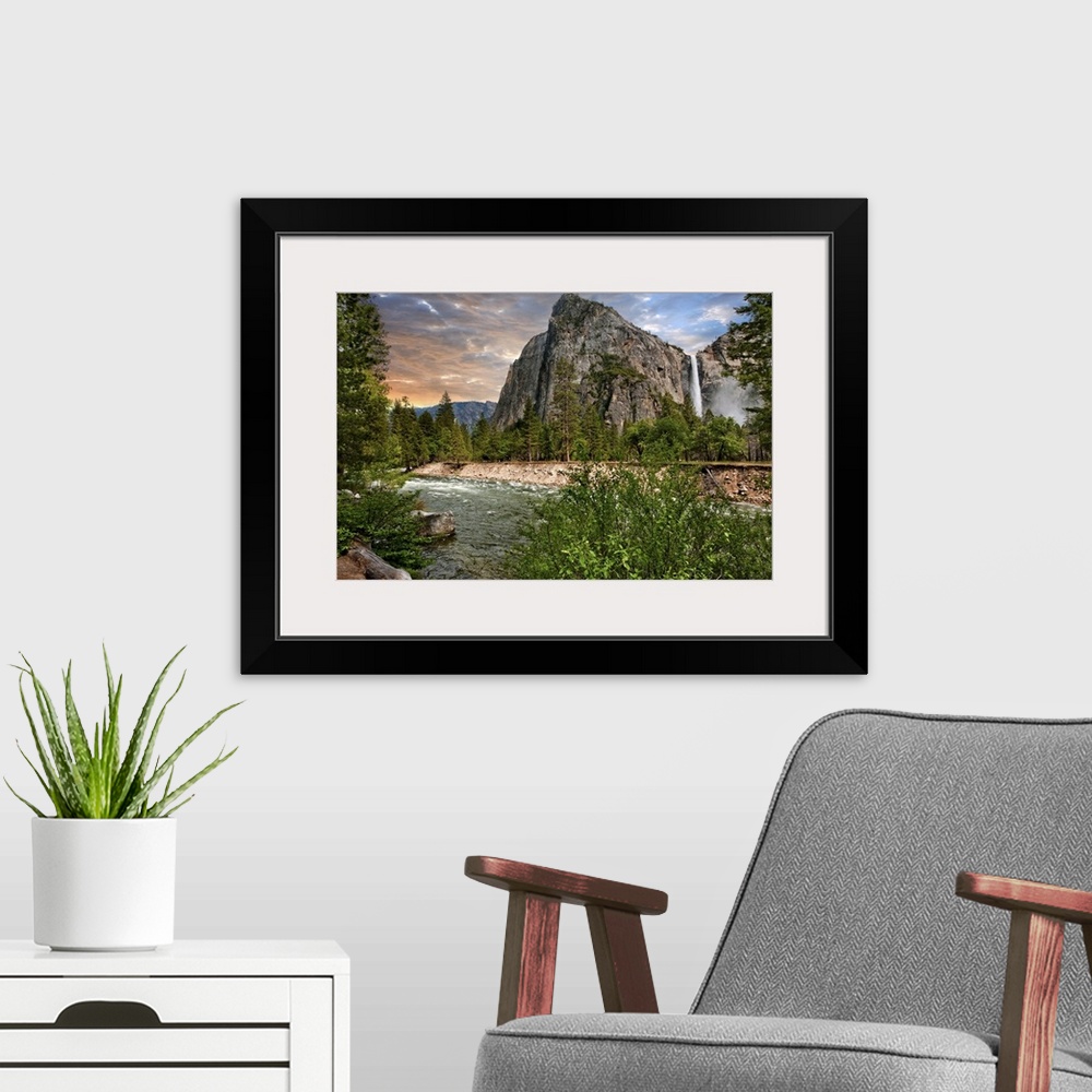 A modern room featuring Capture of Bridal Veil Falls, Yosemite National Park.