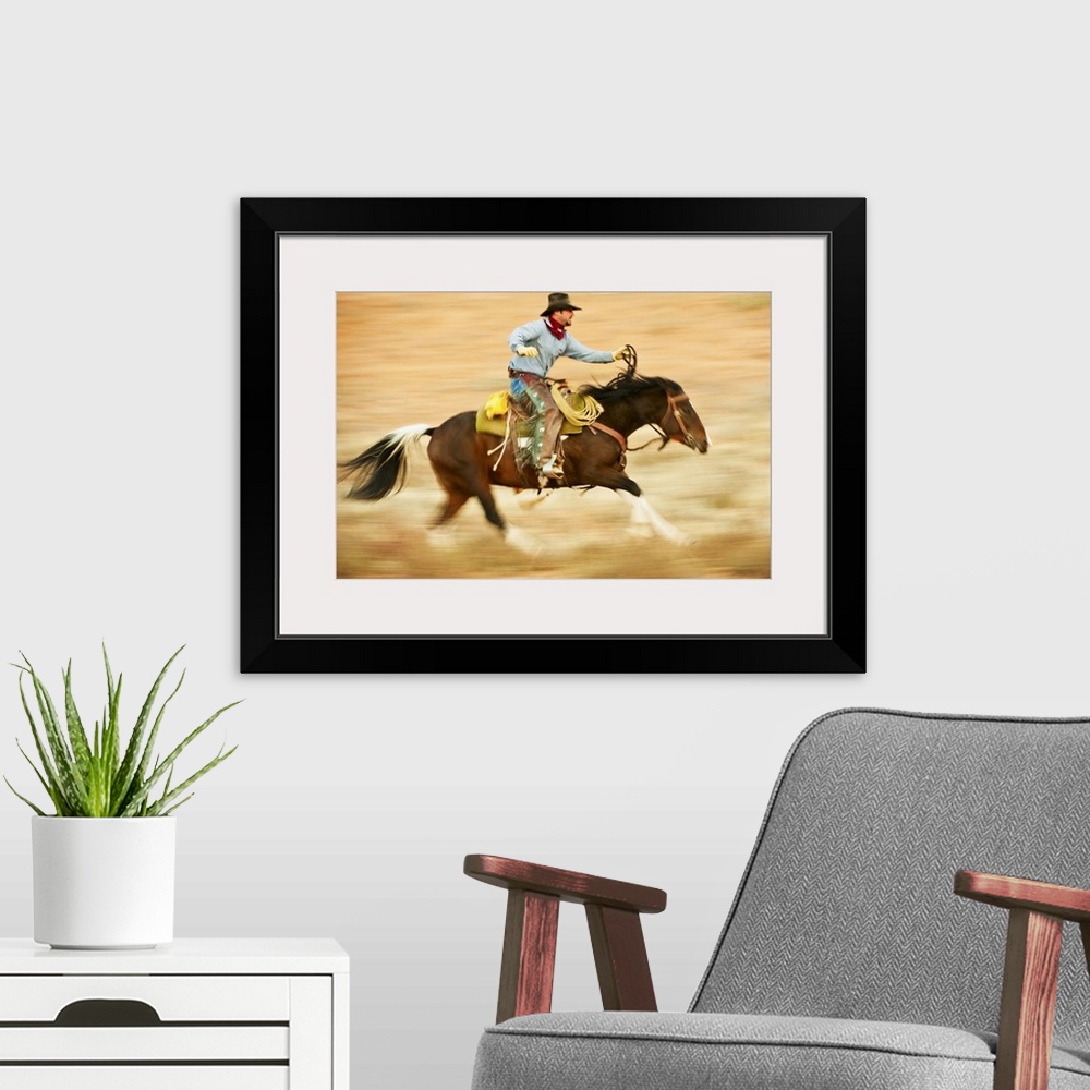 A modern room featuring Horseback Rider