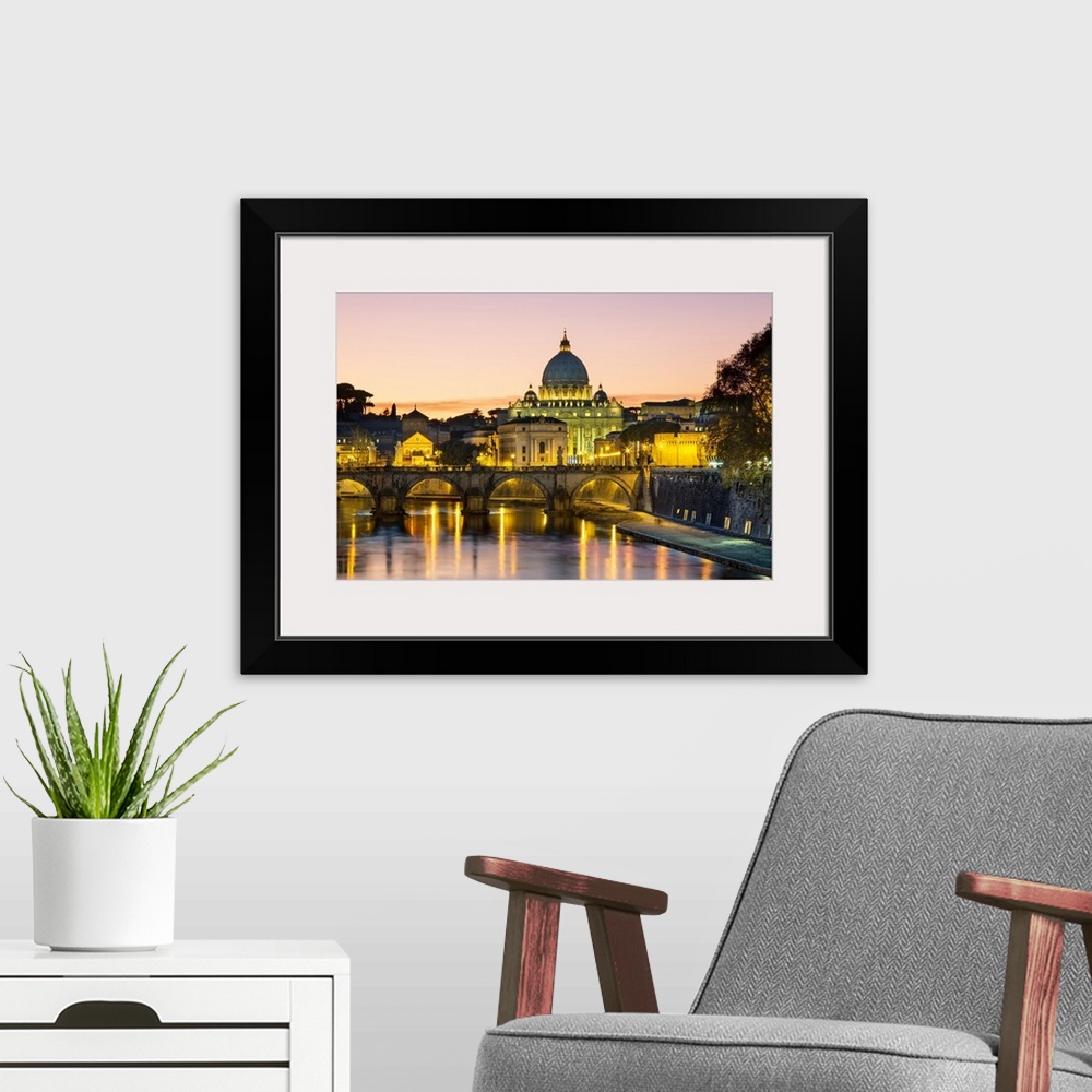 A modern room featuring Rome, St. Peter's Basilica at Dusk
