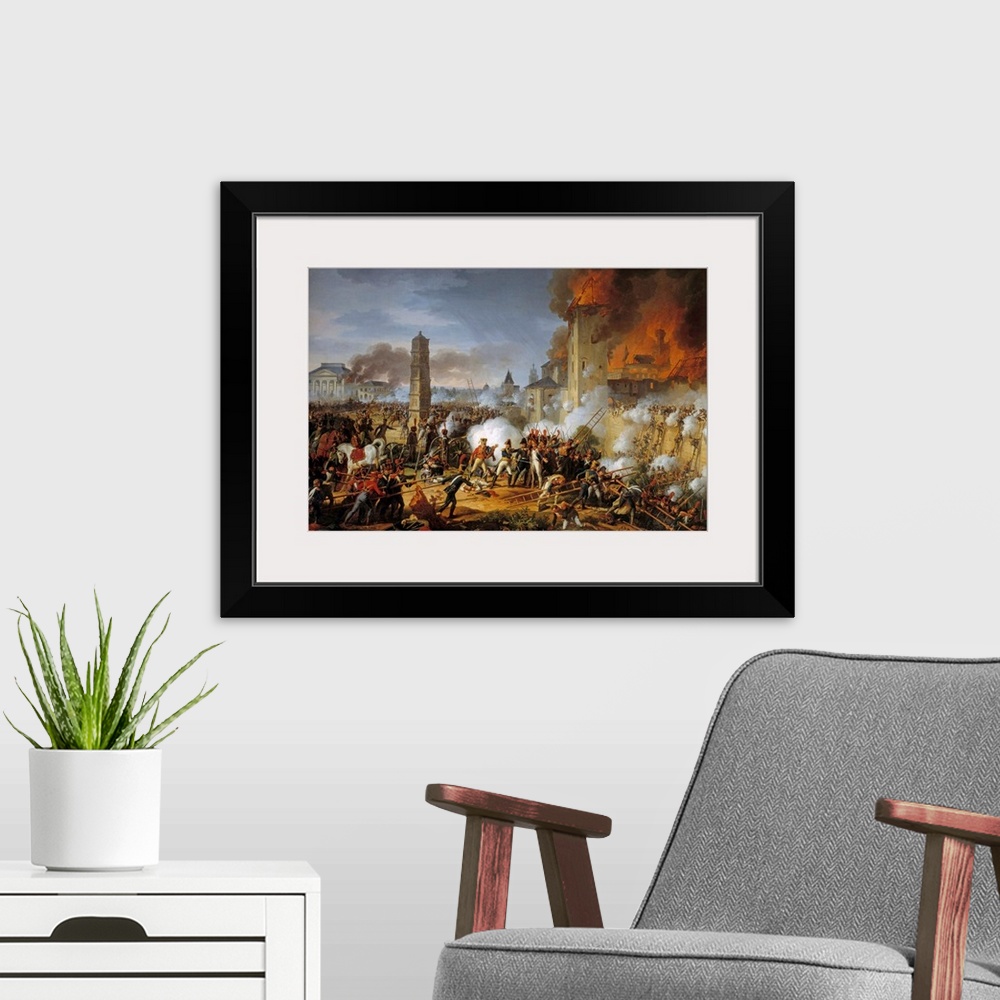 A modern room featuring Attack and capture of Ratisbon (The Battle of Ratisbon) by the Marshal Lannes on 04/23/1809 Paint...