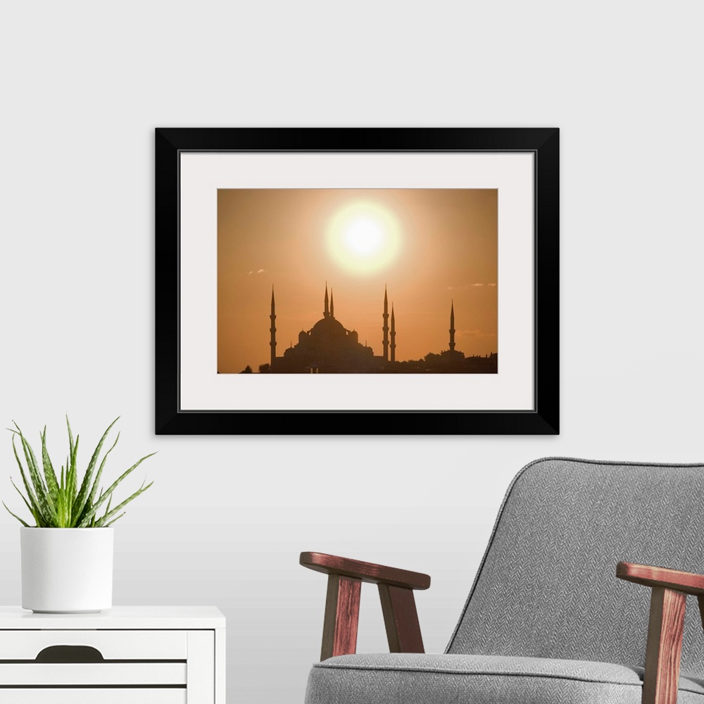 A modern room featuring Turkey, Istanbul, silhouette of Suleymaniye mosque at sunset