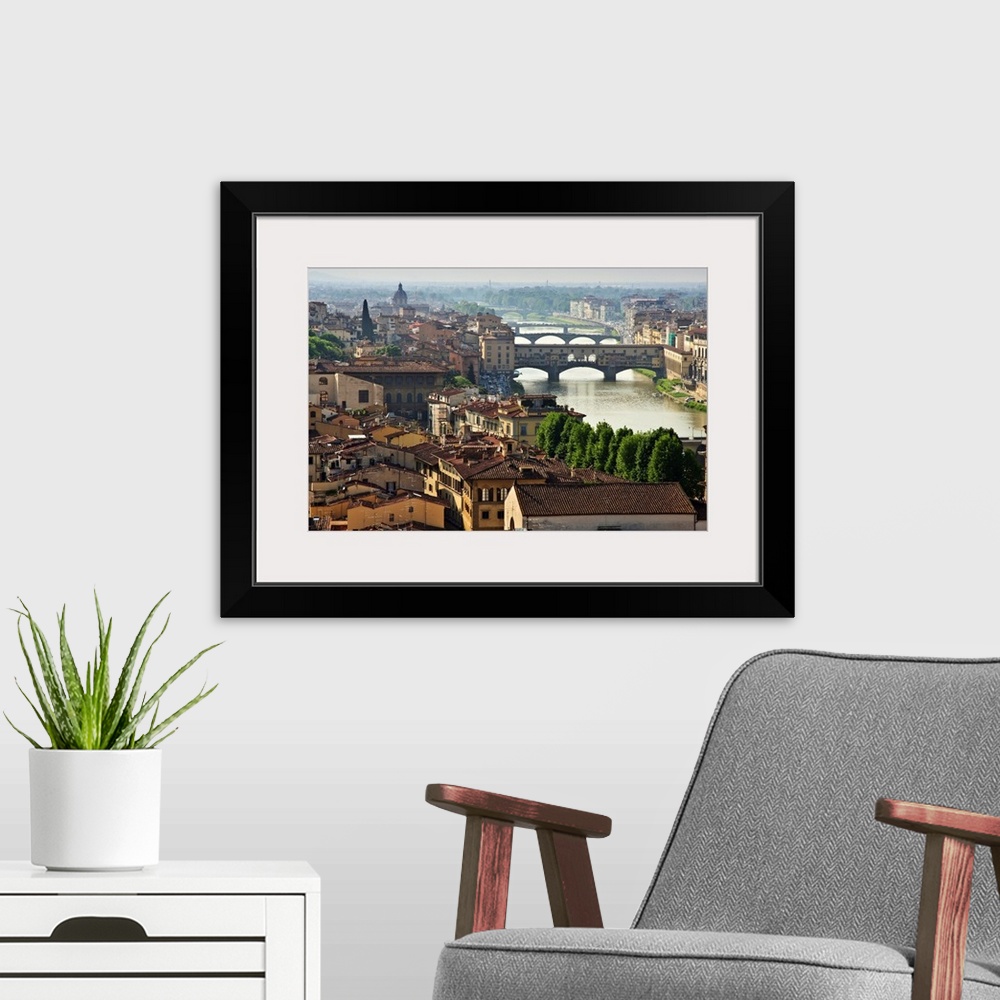 A modern room featuring View of the historic center including river Arno and Ponte Vechio from Piazzale Michelangelo in n...