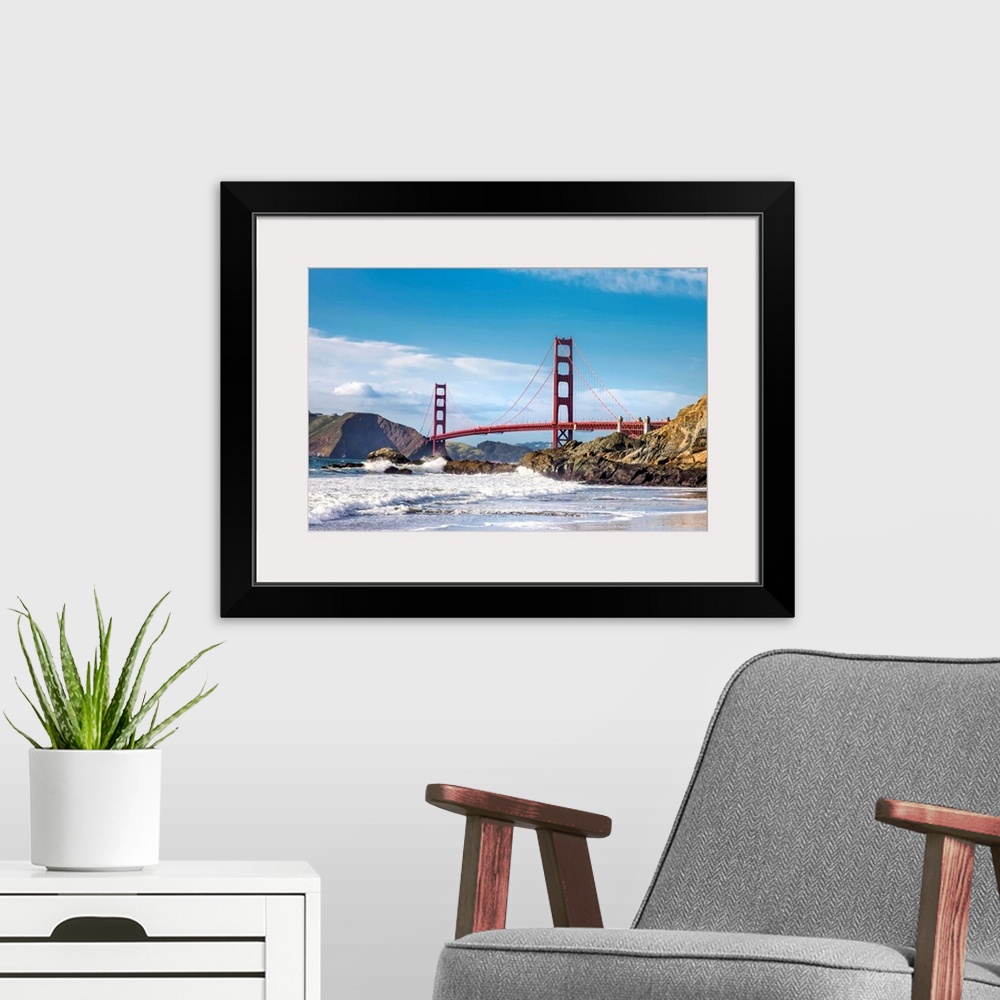 A modern room featuring Golden Gate bridge, San Francisco, California, USA