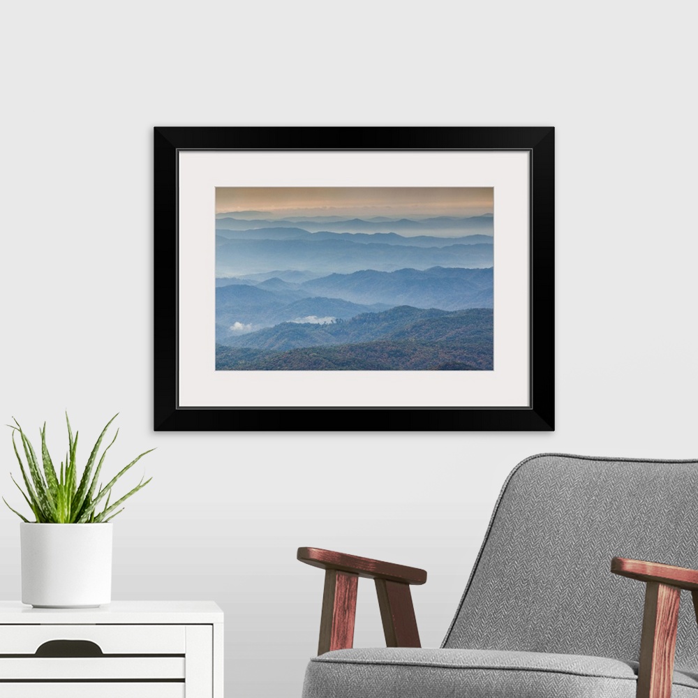 A modern room featuring USA, North Carolina, Grandfather Mountain State Park, view of the Blue Ridge Mountains, morning