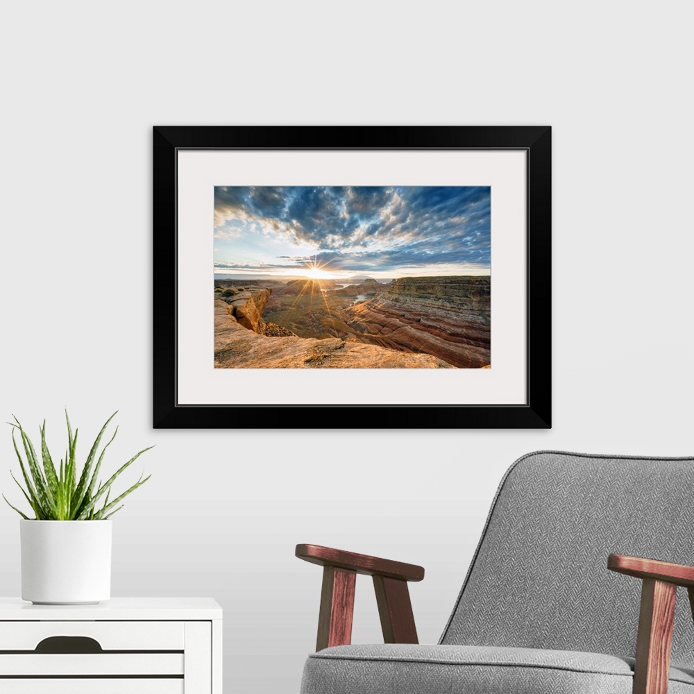 A modern room featuring Sunrise at Alstrom Point, Lake Powell, Glen Canyon National Recreation Area, Page, between Arizon...