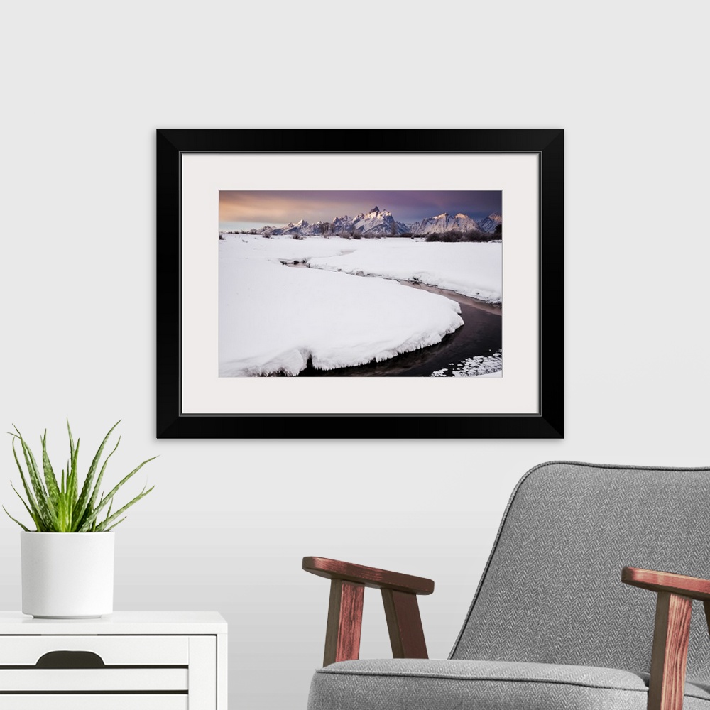 A modern room featuring A Partially Frozen Creek Reflects Morning Light, Grand Teton Range, Jackson Hole
