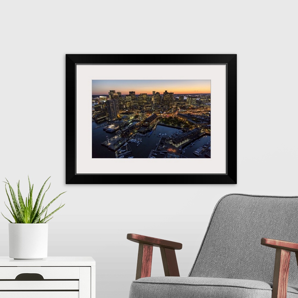 A modern room featuring Boston At Night, Massachusetts - Aerial Photograph