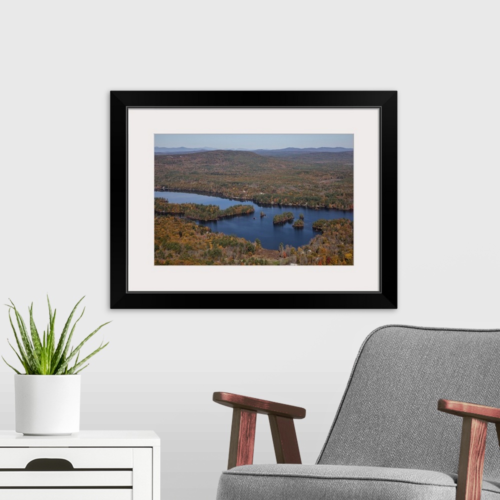 A modern room featuring Bow Lake, Northwood, New Hampshire, USA - Aerial Photograph