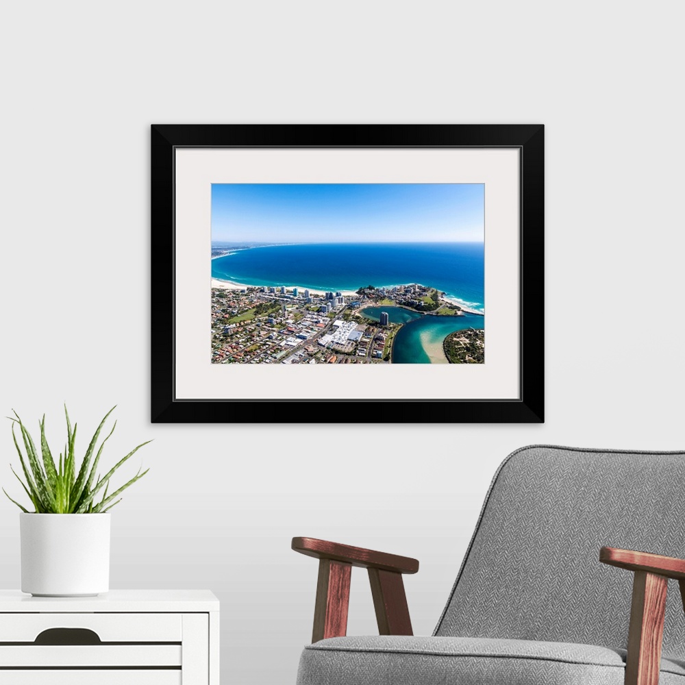 A modern room featuring Aerial view of Coolangatta, with Tweed Heads also in view.