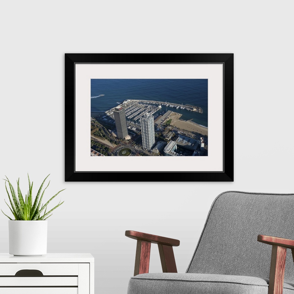 A modern room featuring Hotel Arts and Torre Mapfre, Barcelona, Spain - Aerial Photograph