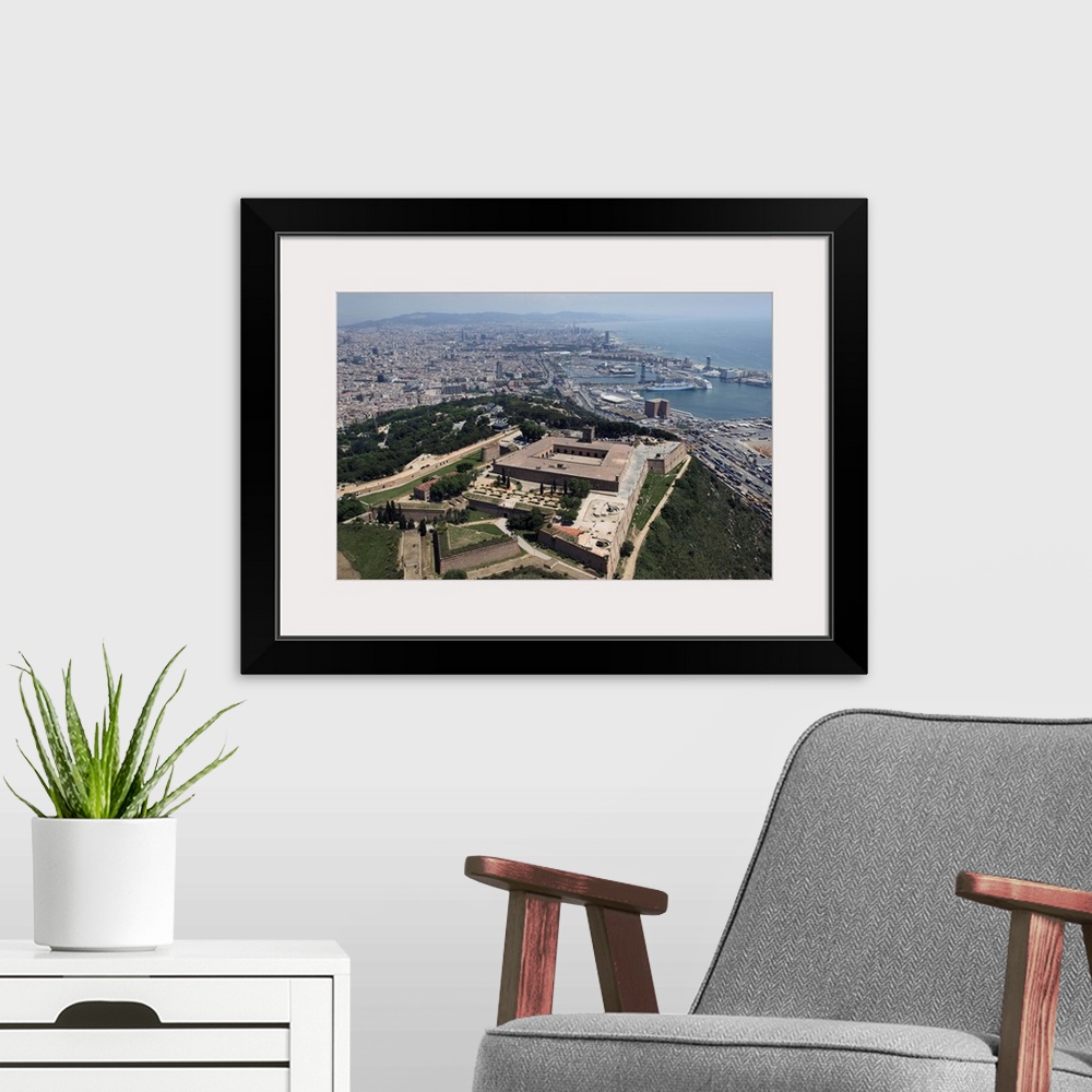 A modern room featuring Montjuic Castle, Barcelona, Spain - Aerial Photograph