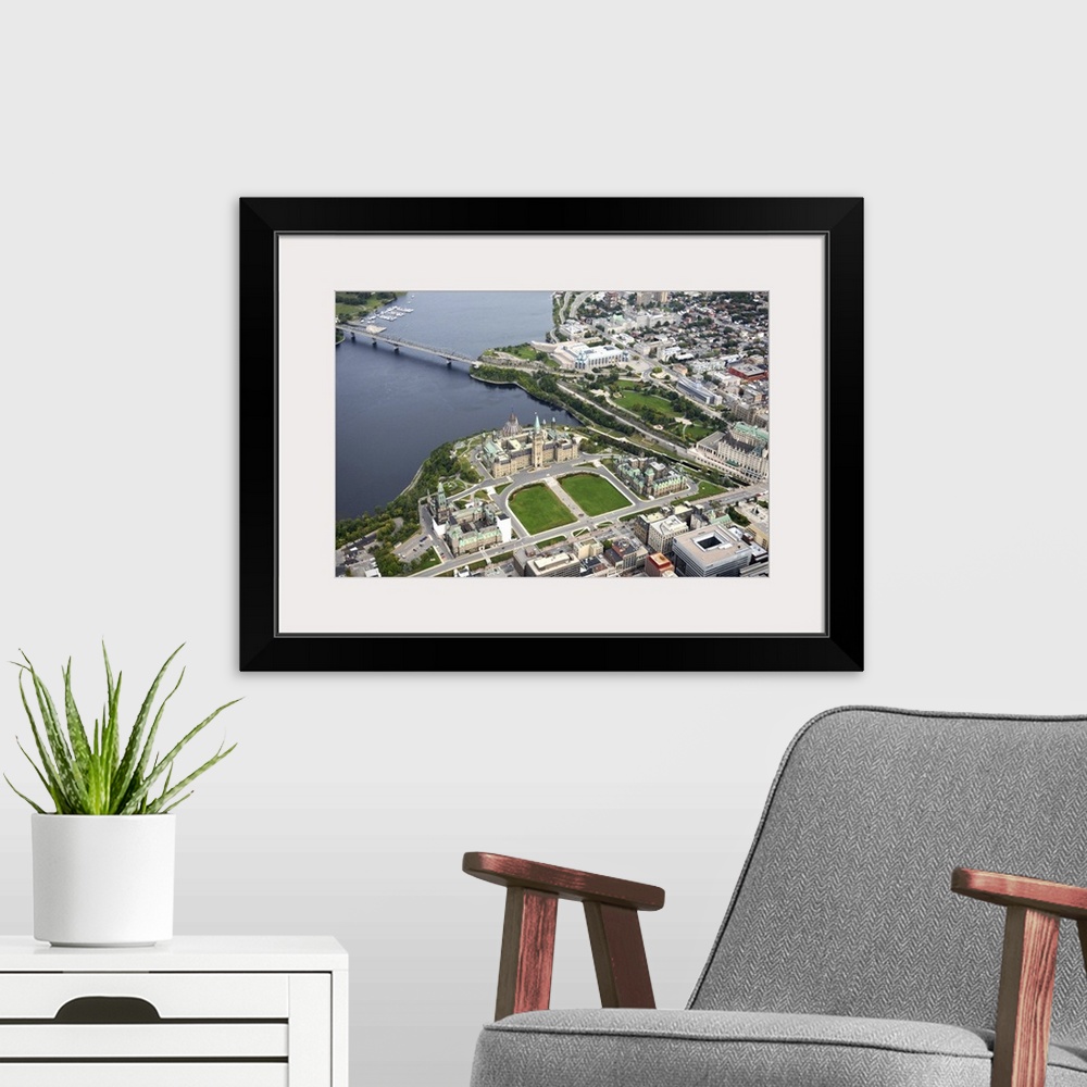 A modern room featuring Parliament Building With Downtown, Ottawa - Aerial Photograph