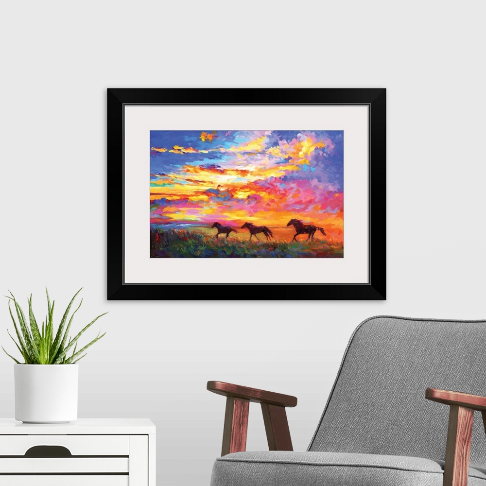 A modern room featuring Wild Horses Running At Sunset